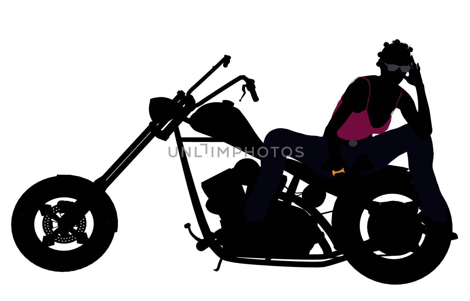 An african american female biker silhouette on a white background