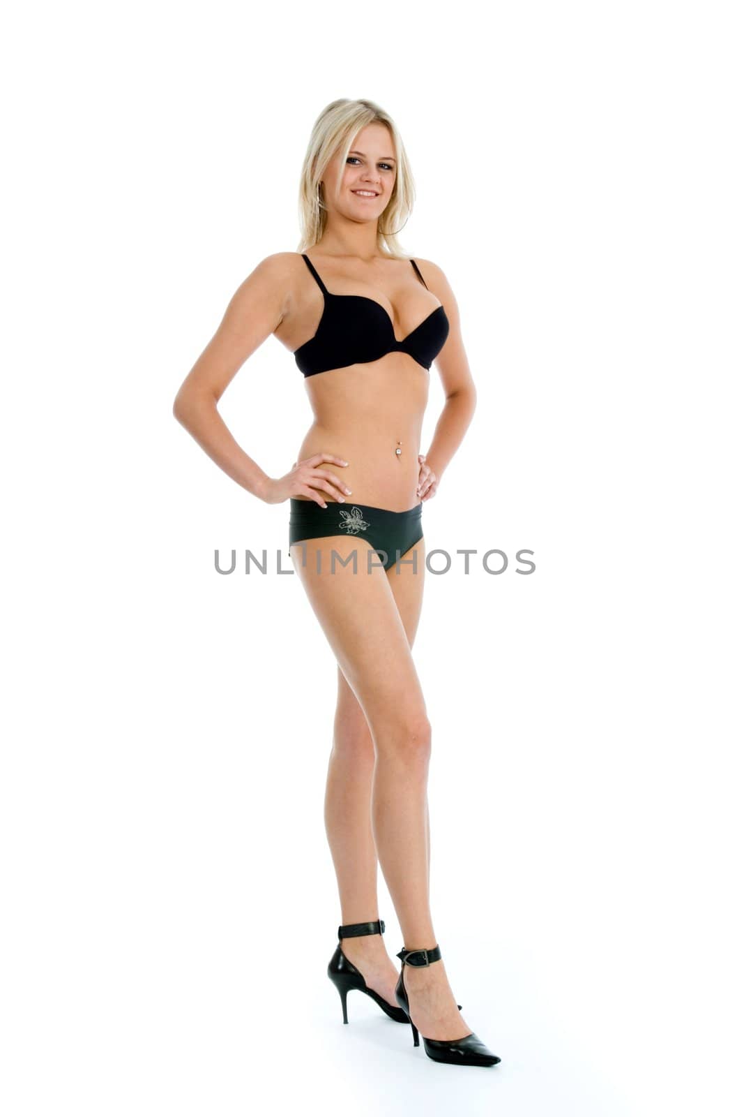 portrait of the blonde with blue eye on white background