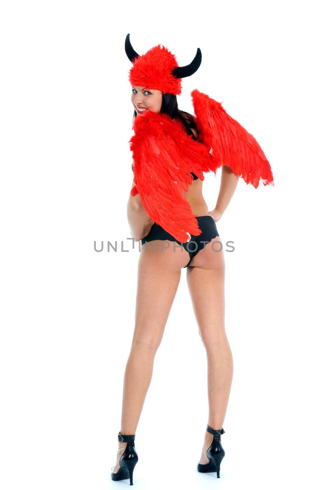 Beautiful sexual devil on white background