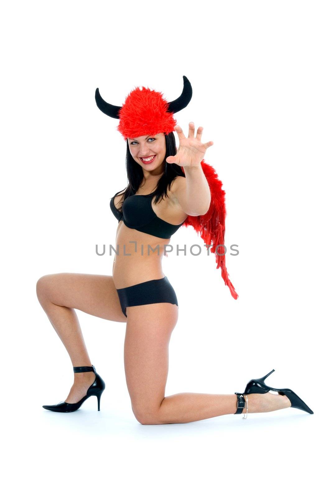 Beautiful sexual devil on white background