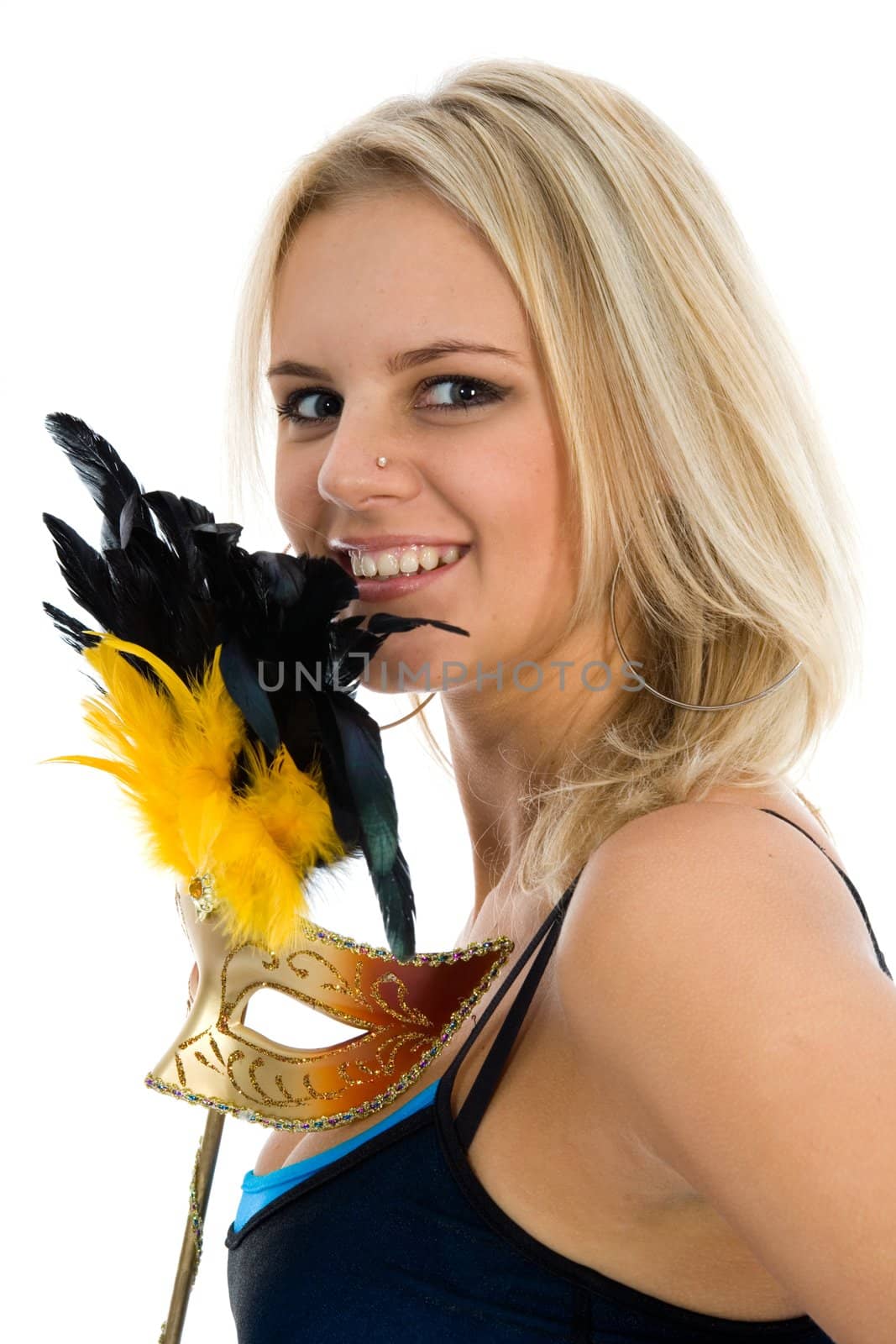 Portrait  girl with mask on white  background