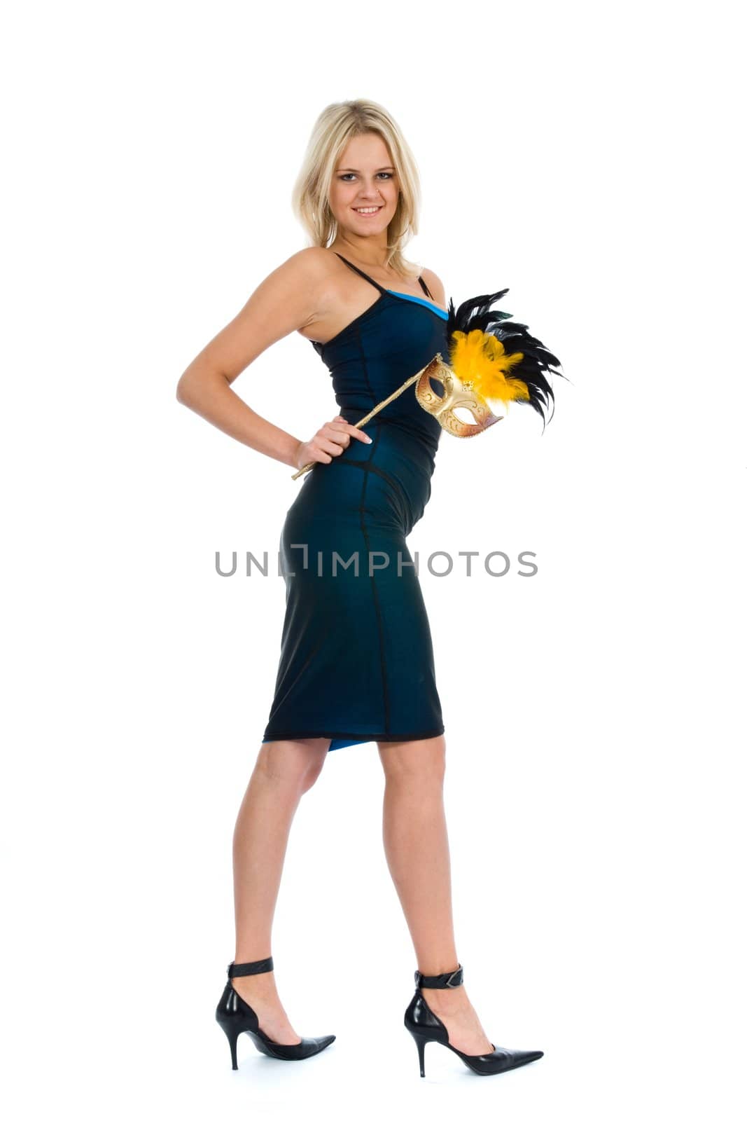 Portrait  girl with mask on white  background