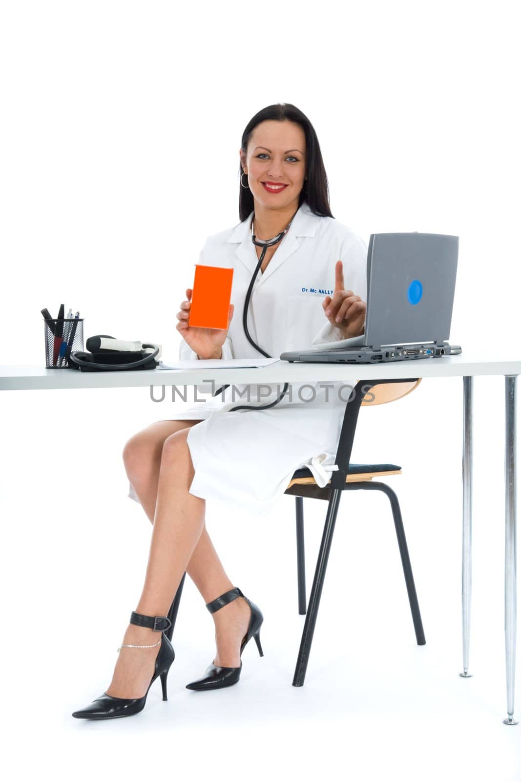 young doctor with stethoscope on isolated background