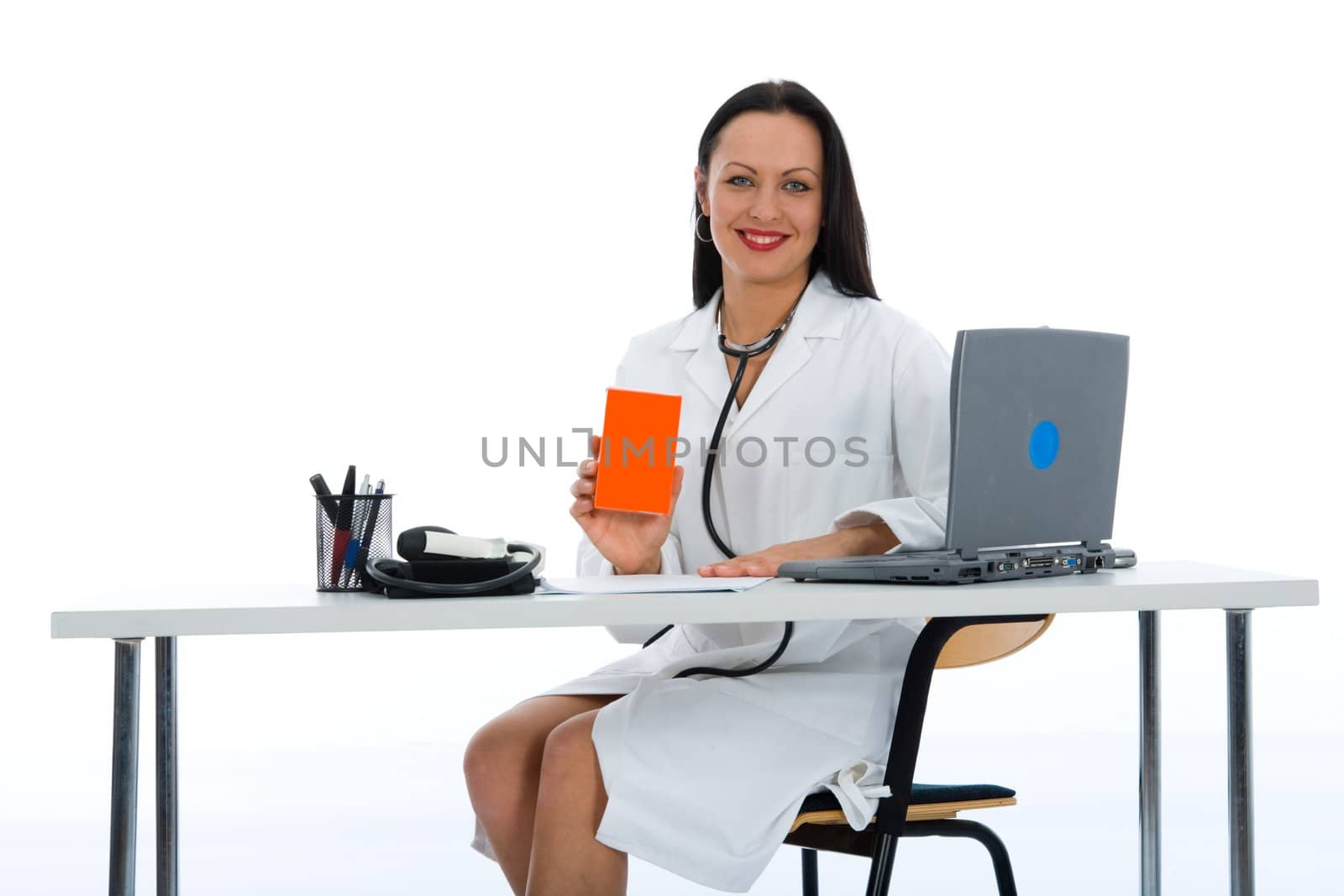 young doctor with stethoscope on isolated background