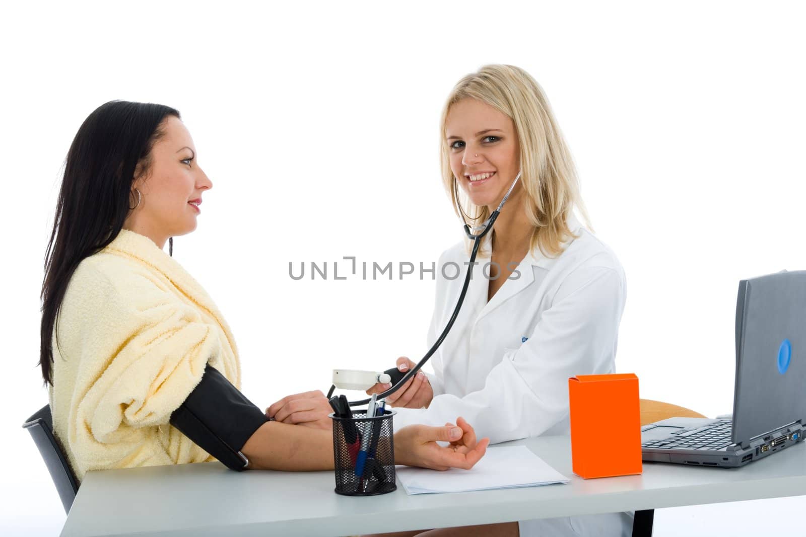 doctor and patient  on white background