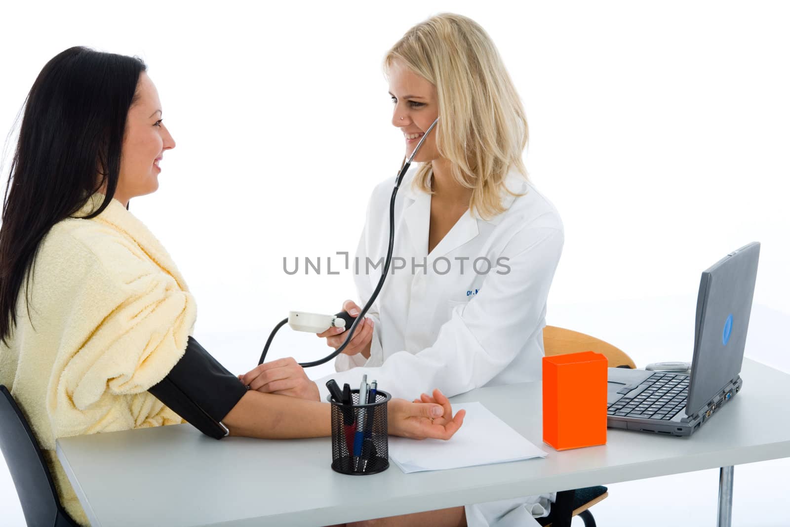doctor and patient  on white background