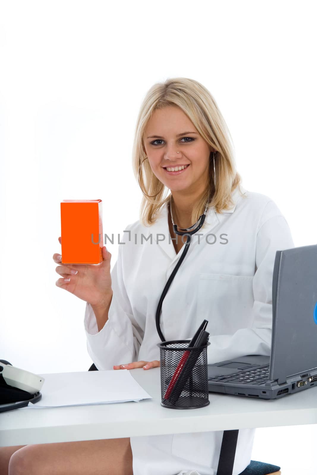young doctor with stethoscope on isolated background