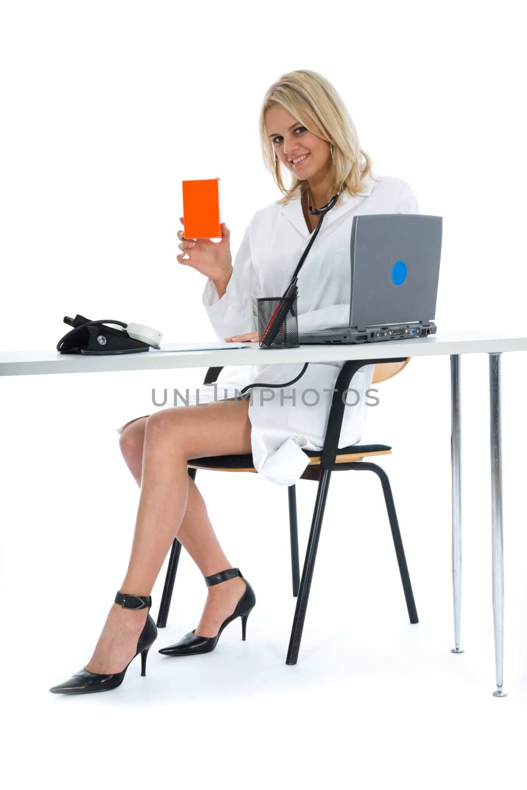 young doctor with stethoscope on isolated background