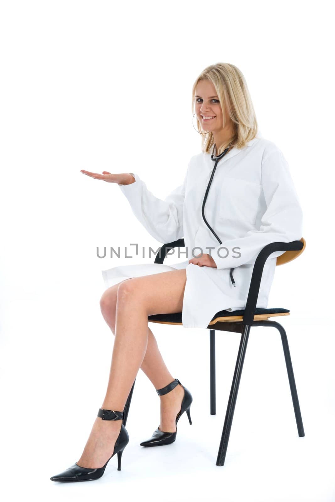 young doctor with stethoscope on isolated background