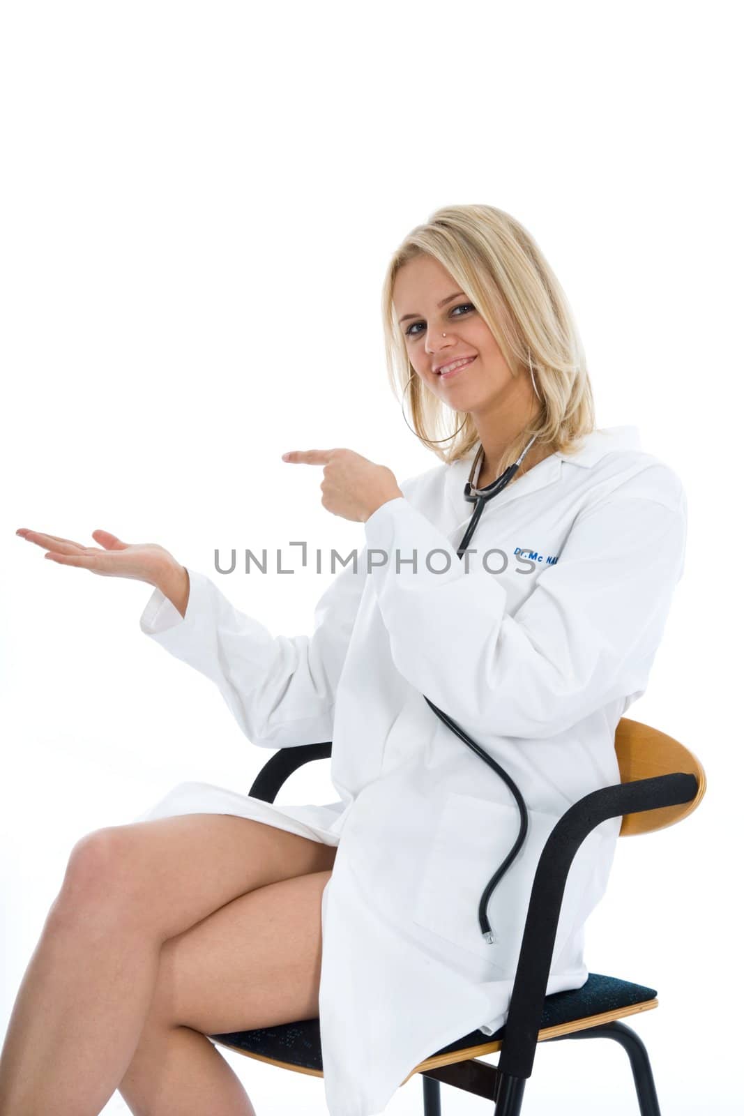 young doctor with stethoscope on isolated background