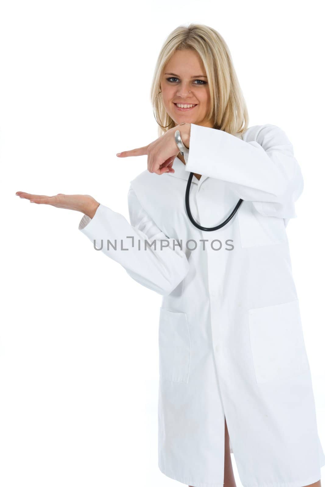 young doctor with stethoscope on isolated background