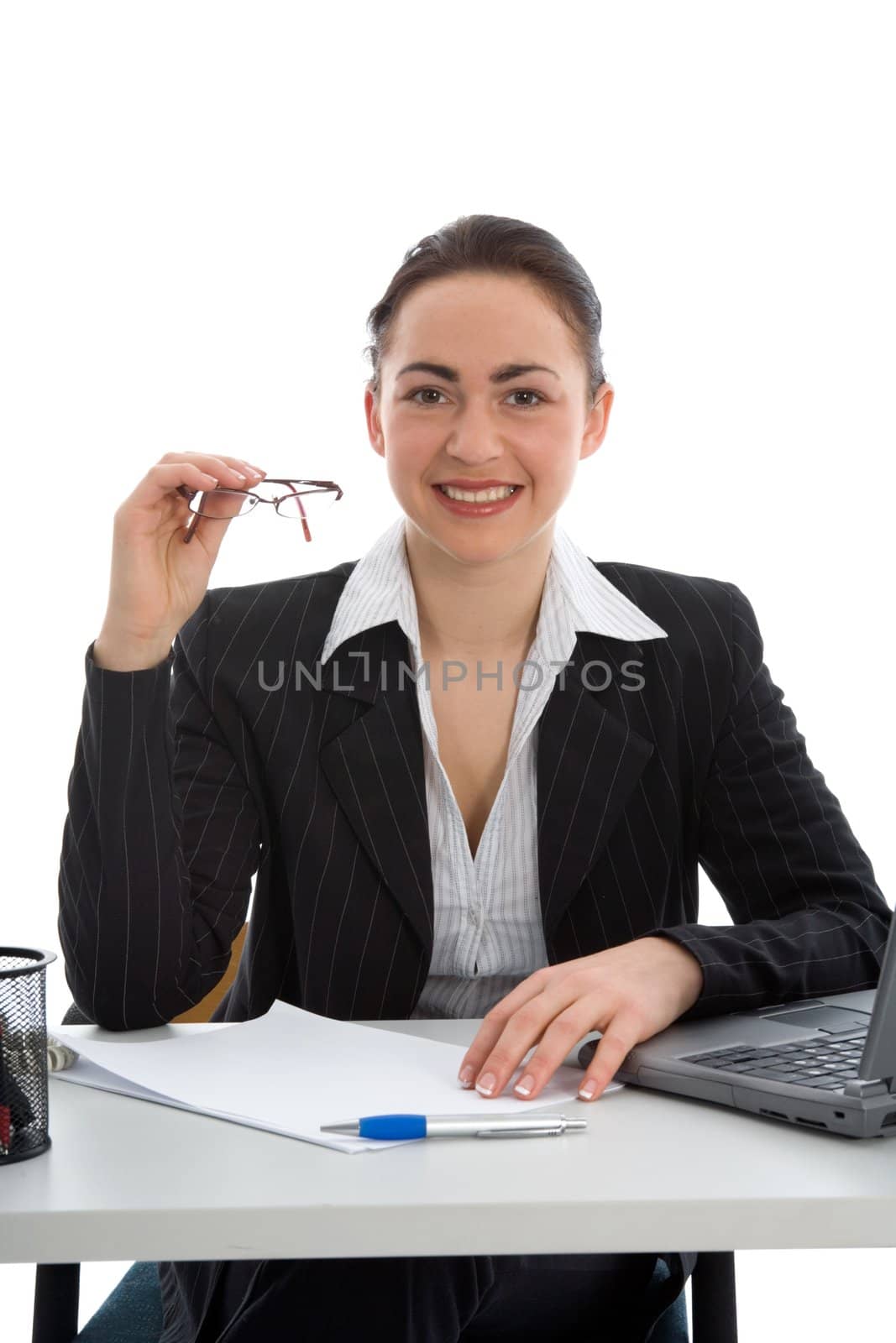 business woman  working on isolated background