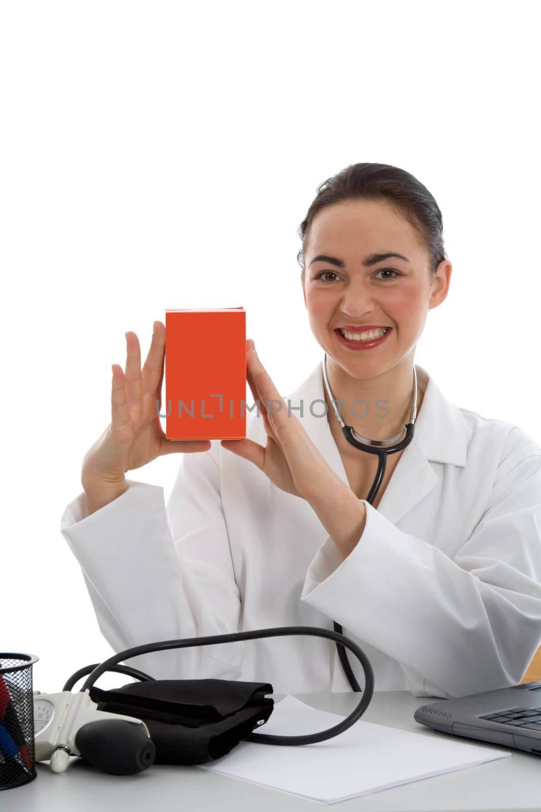 young doctor with stethoscope on isolated background