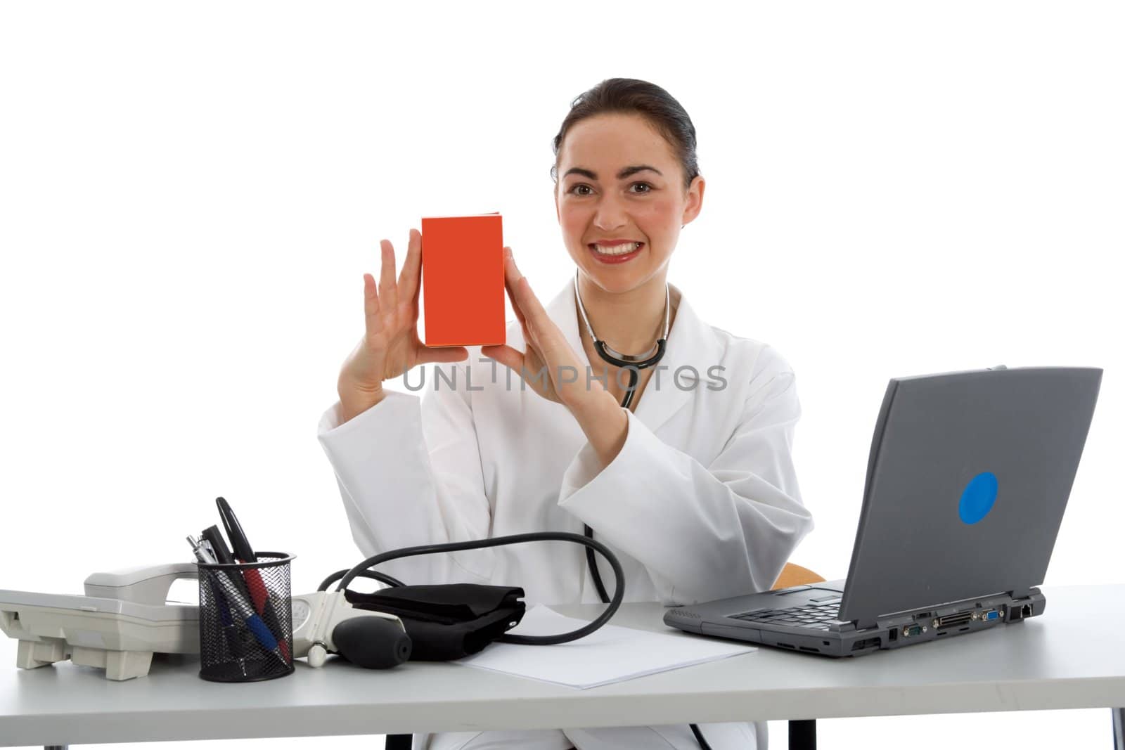 young doctor with stethoscope on isolated background
