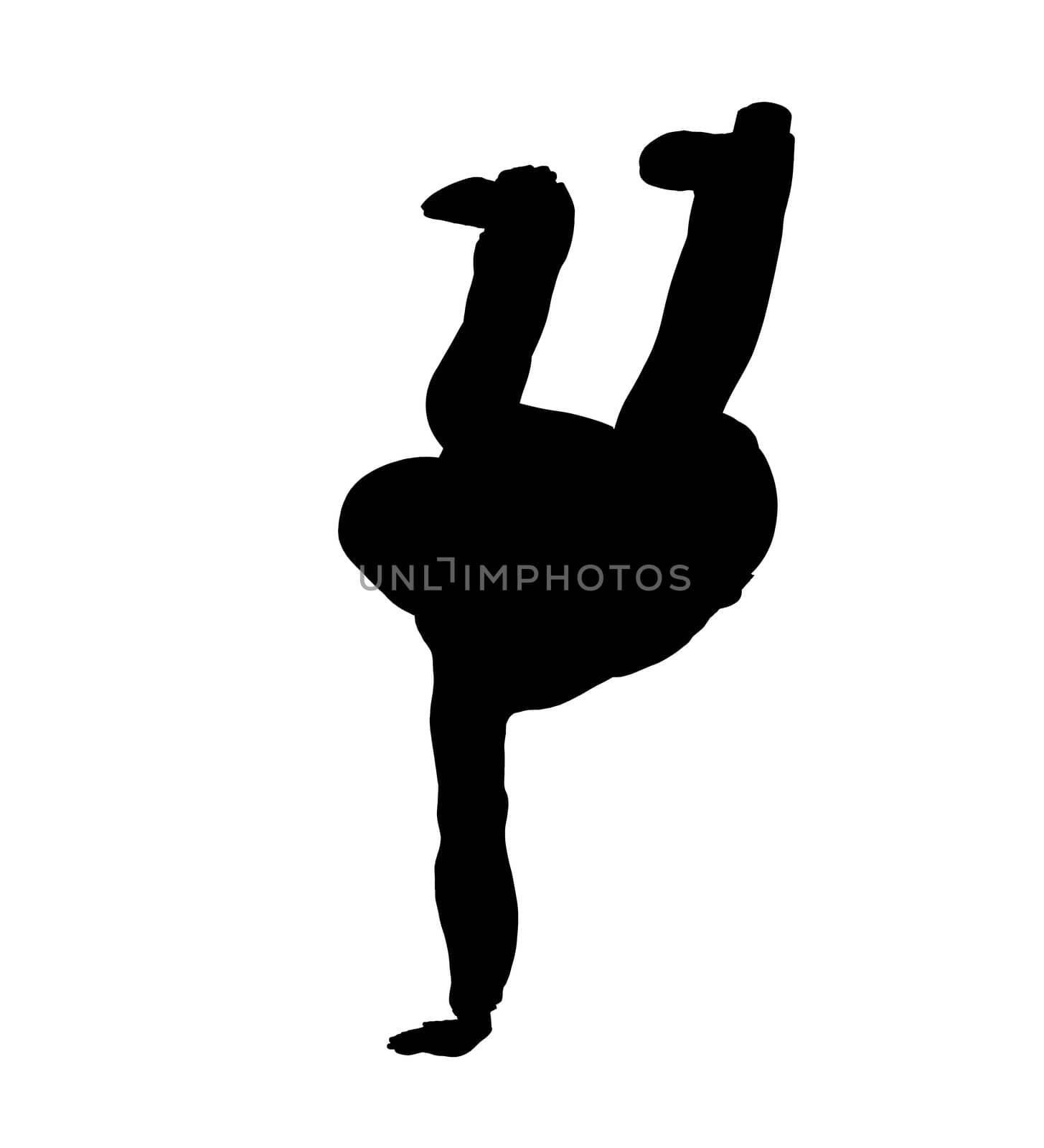 Urban male dancer silhouette on a white background