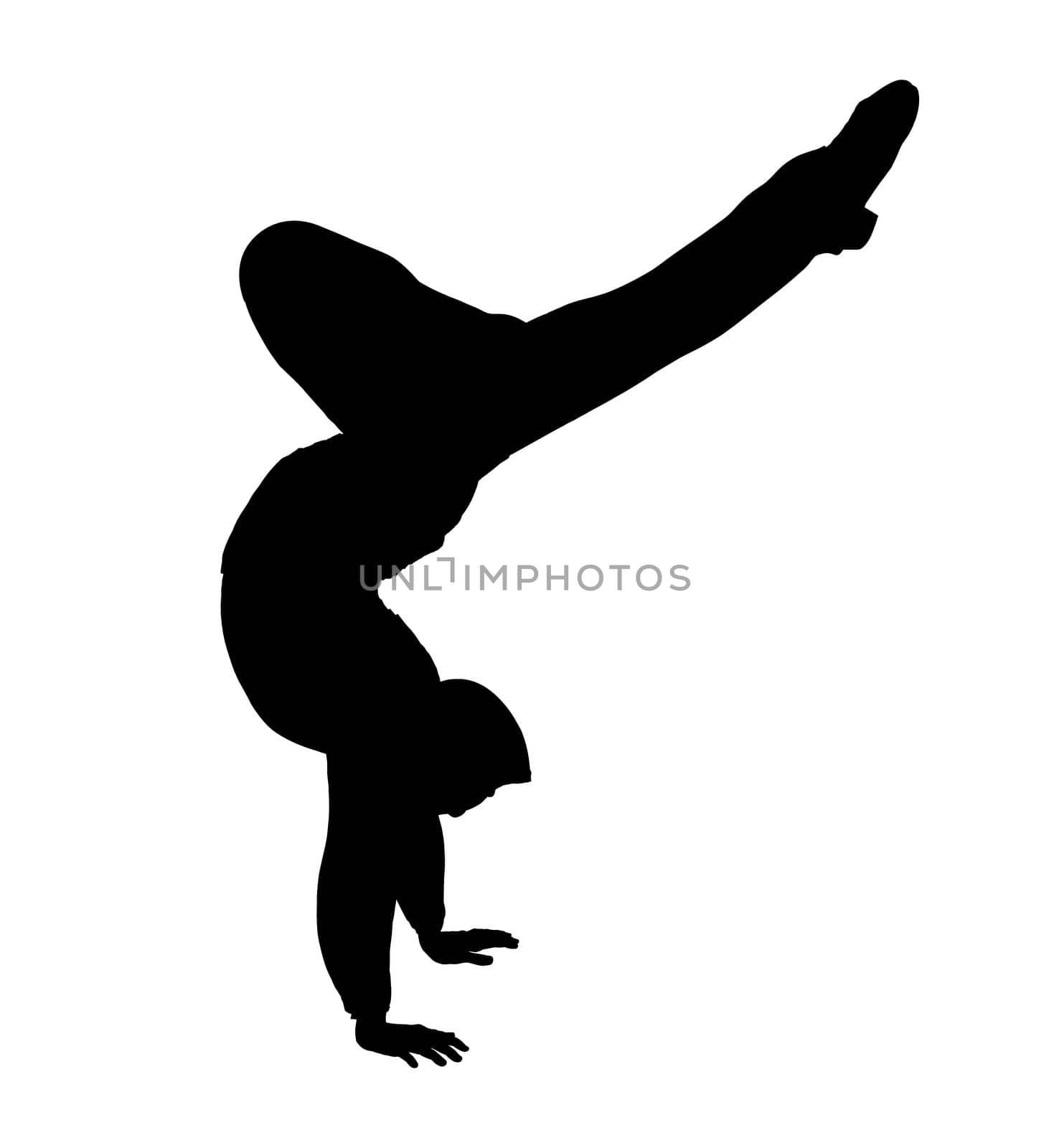 Urban male dancer silhouette on a white background
