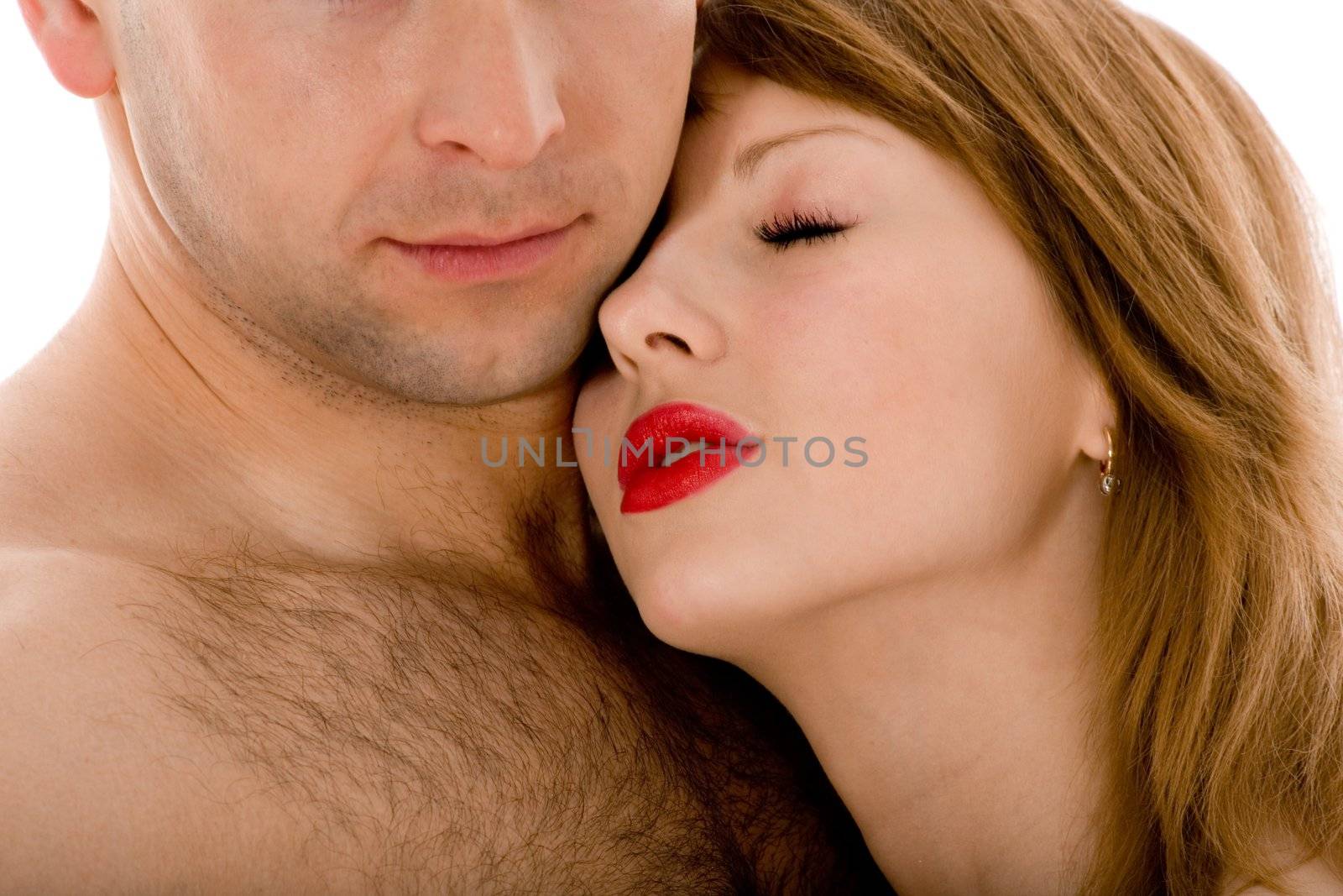 Young couple on white background