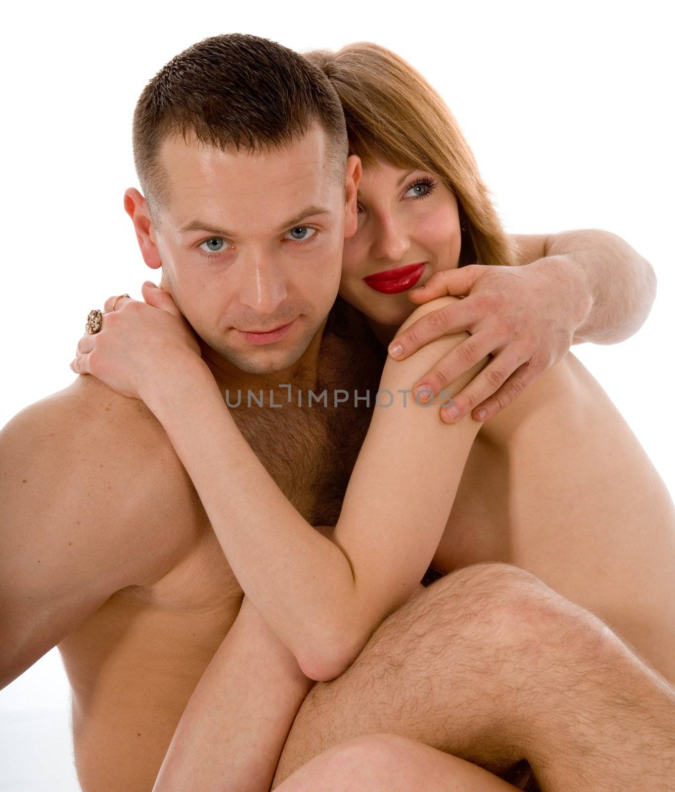 Young couple on white background