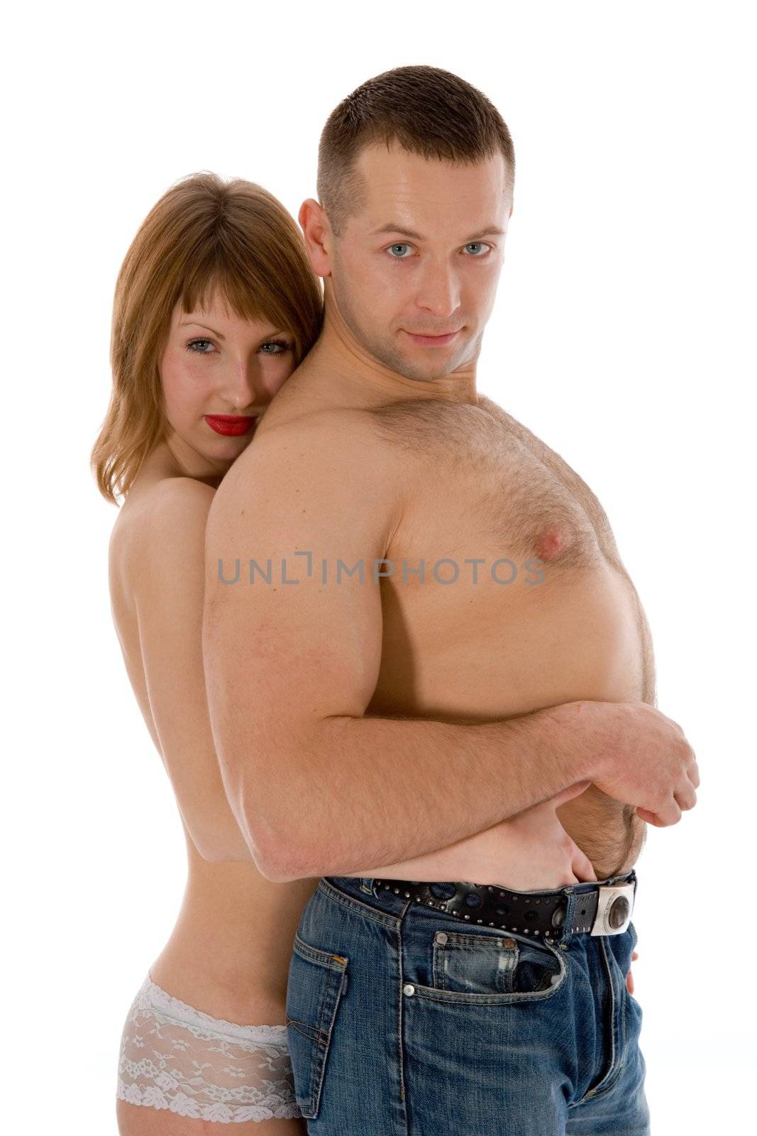 Young couple on white background