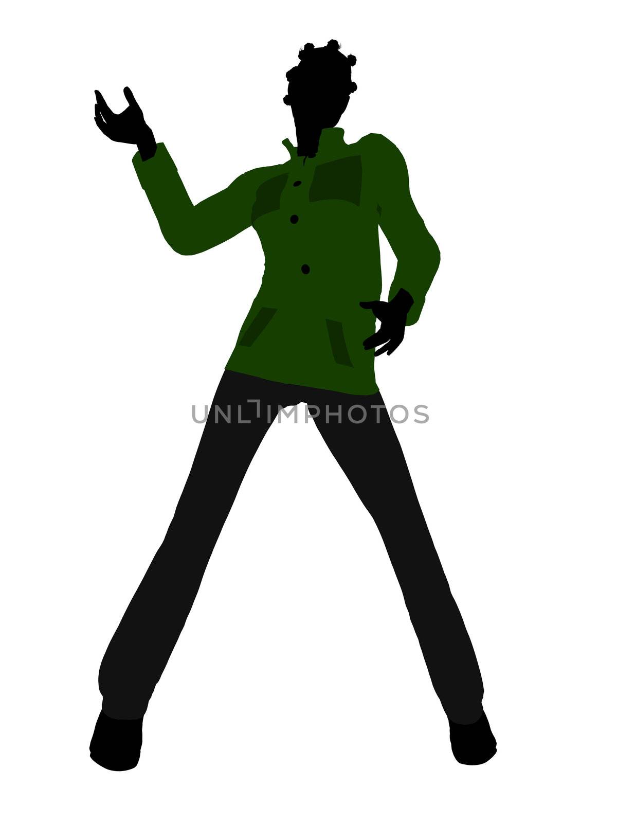 Casual dressed african american female silhouette on a white background
