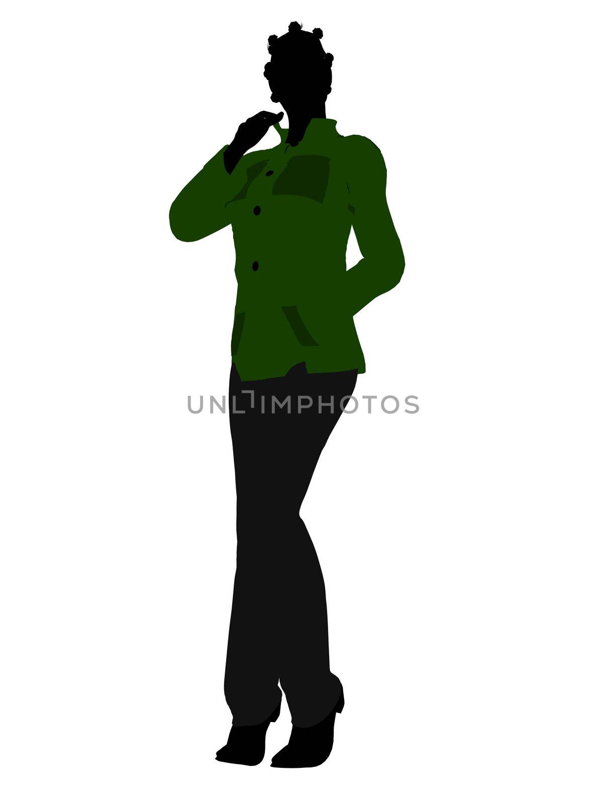 Casual dressed african american female silhouette on a white background