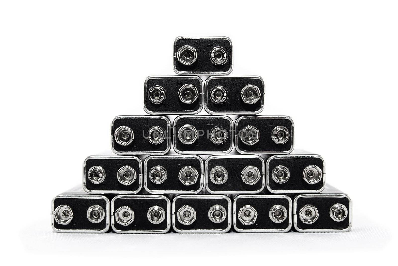 Nine volt batteries forming a pyramid by anikasalsera