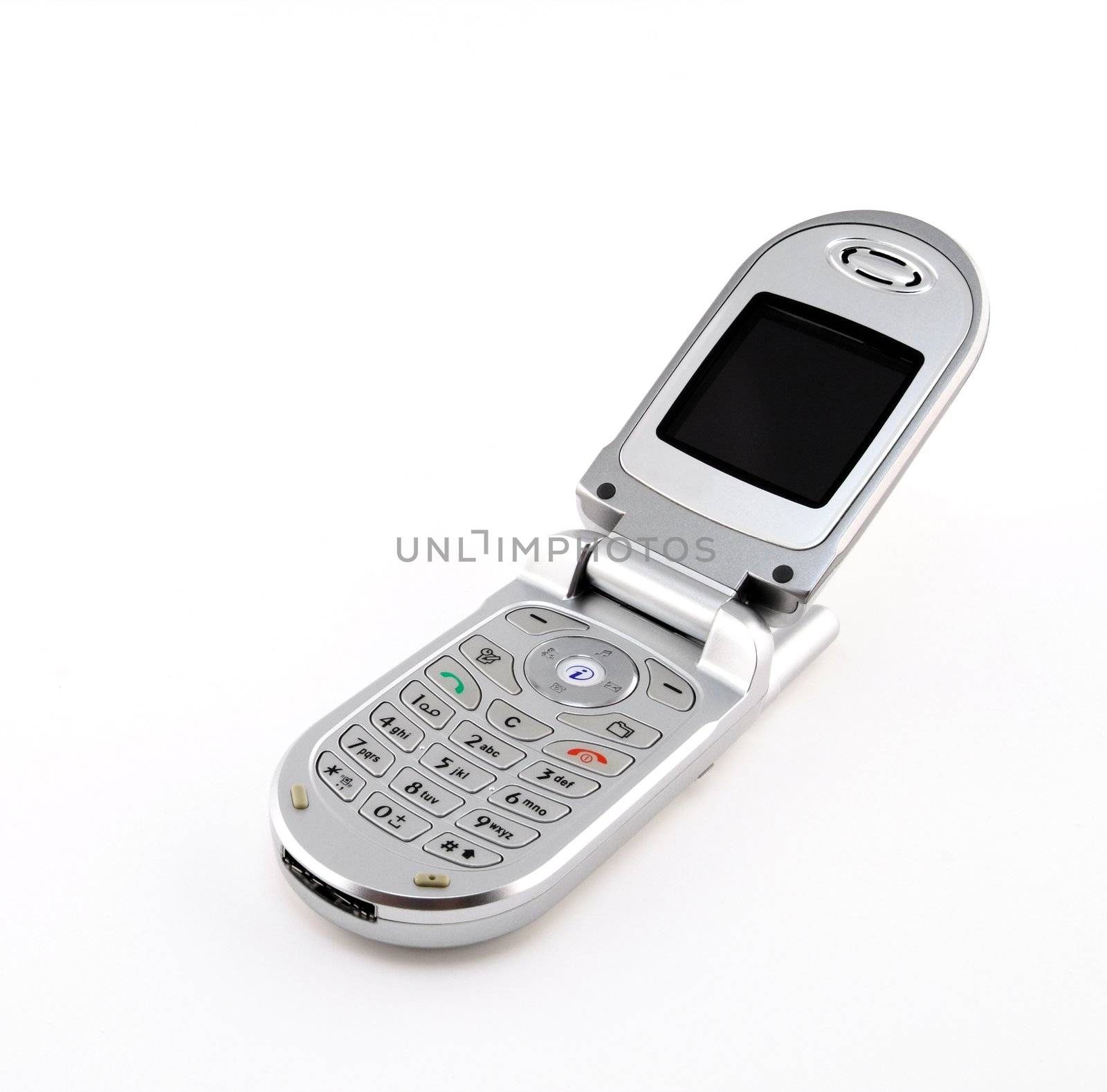 Clamshell cell phone on white background by anikasalsera