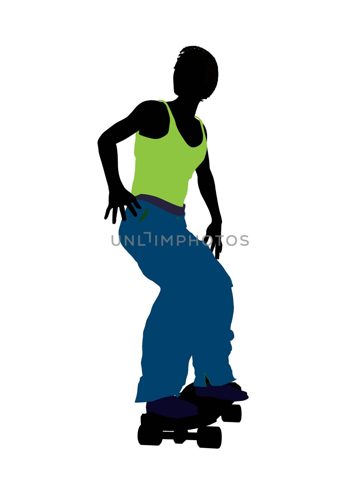 African american skateboarder illustration silhouette on a white background