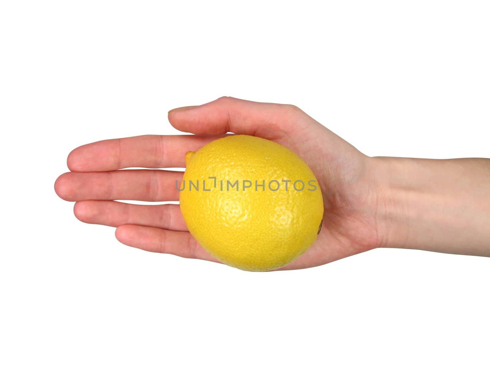 Woman's hand offering a lemon (+ clipping path) by anikasalsera