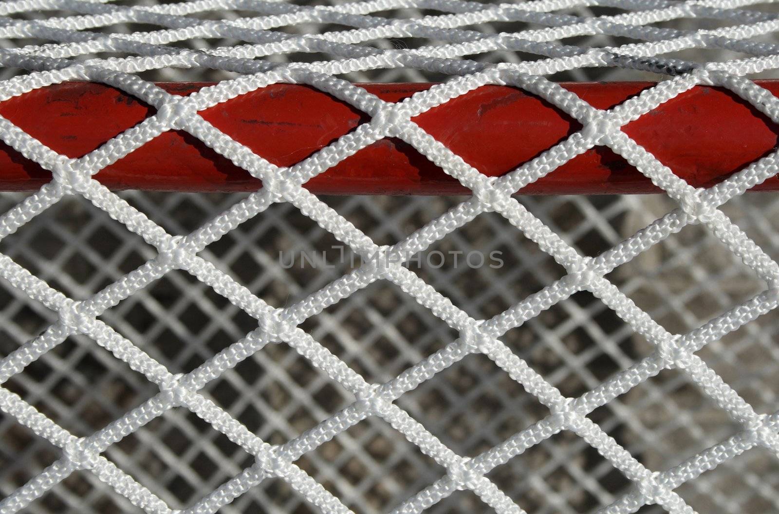 Detail of a hockey goal net.