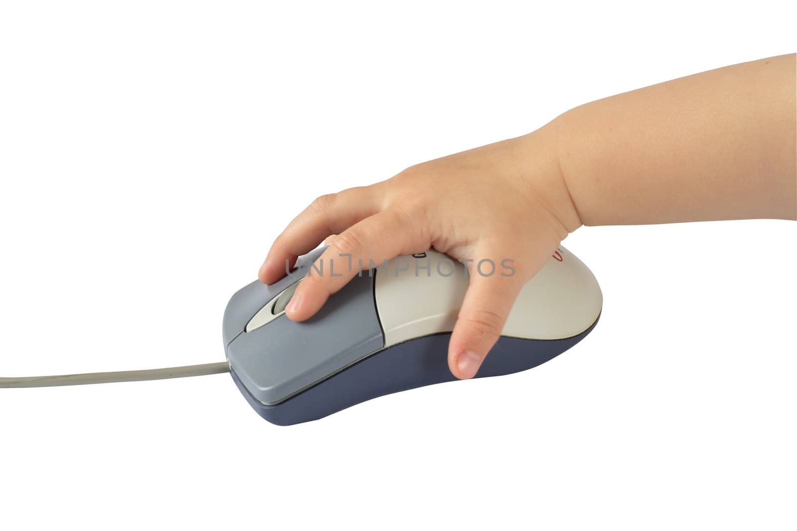 computer mouse and hand isolated on white background