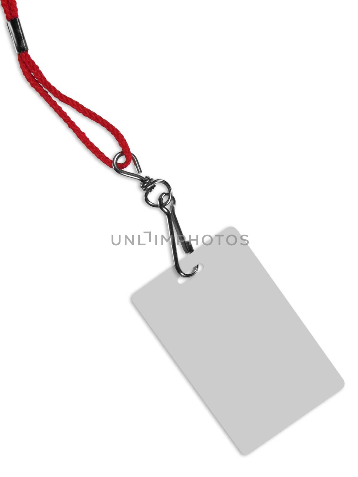 Blank ID card / badge with copy space, isolated on white. Contains clipping path of the card (without neckband) to change the color of the card.