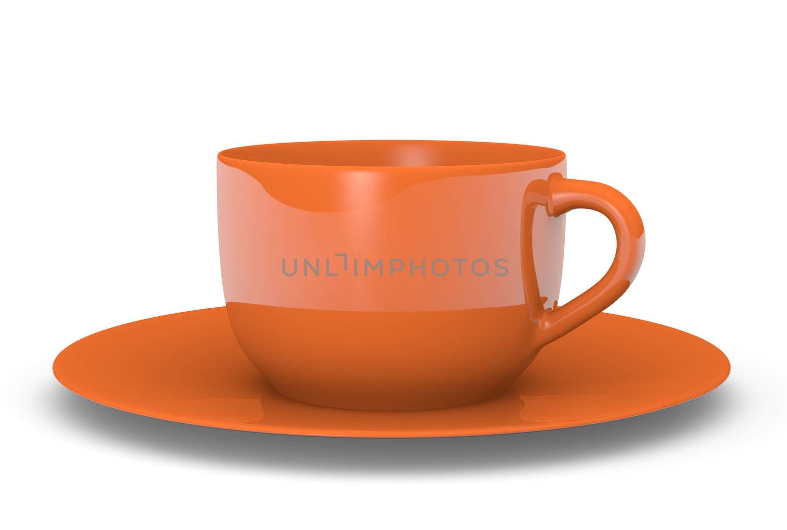 High quality 3D rendered image of an orange cup with saucer
