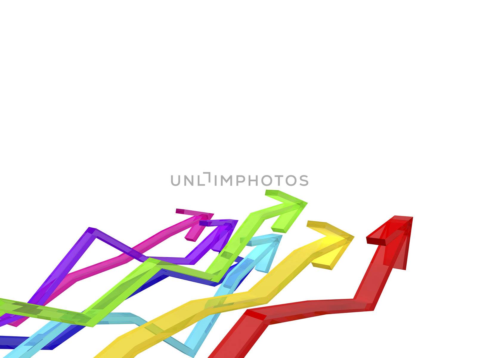 Color moving forward arrows on the white isolated background