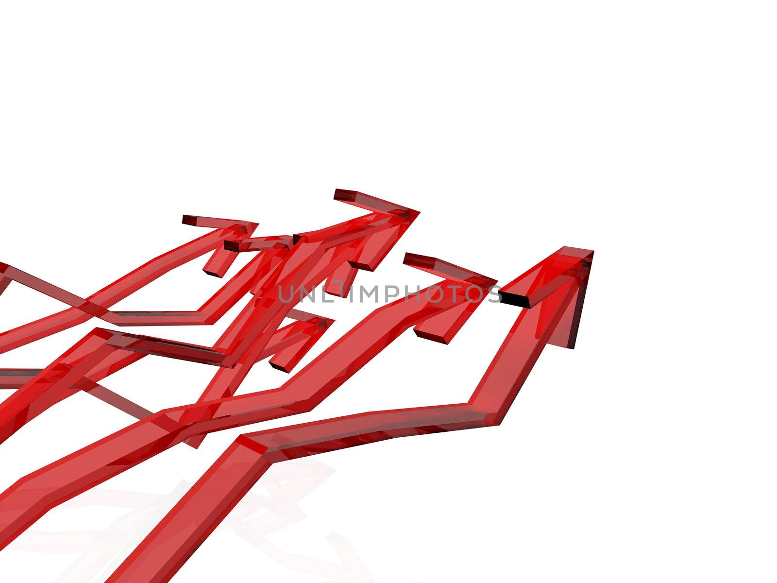 Red moving forward arrows on the white isolated background