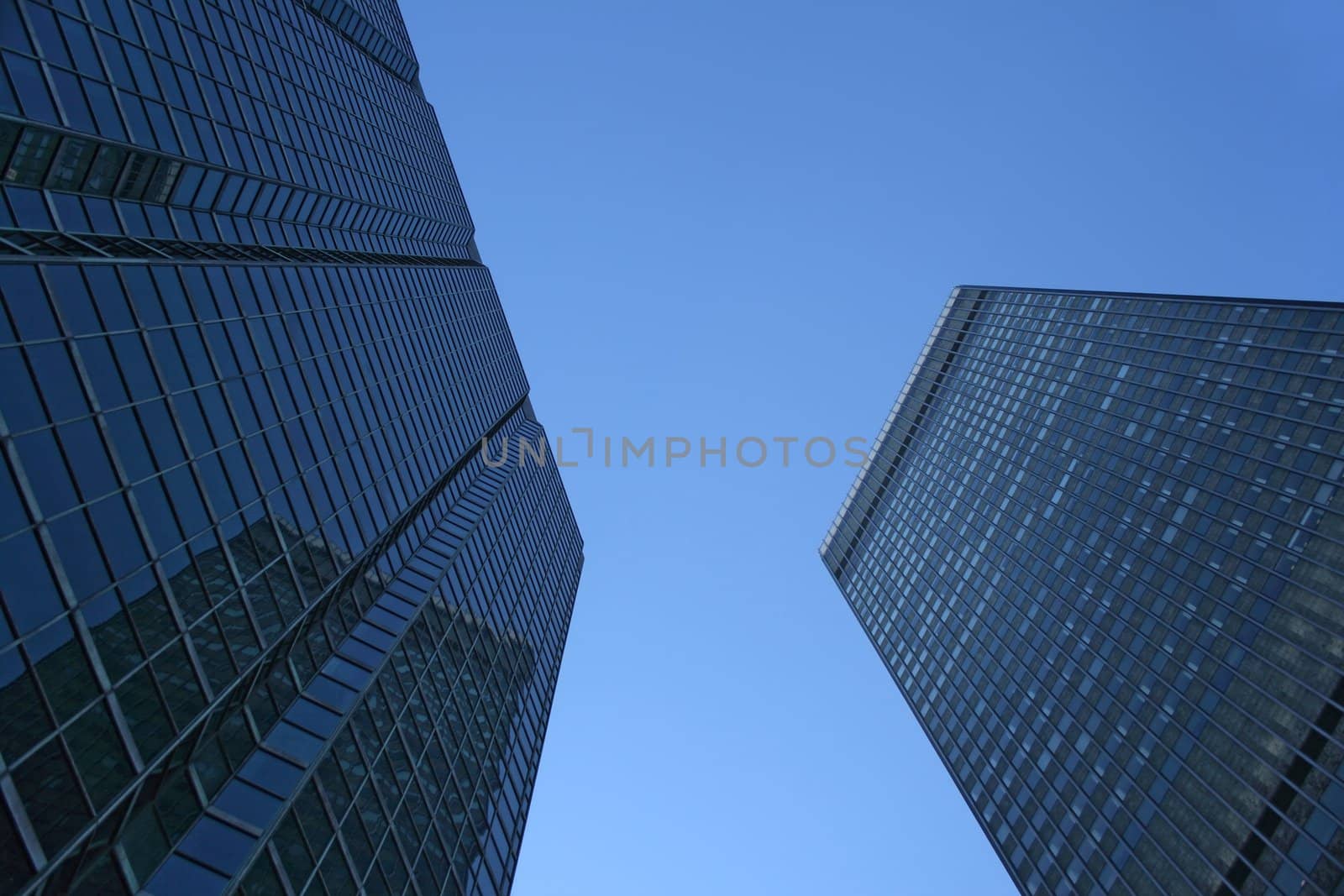 Looking up at office towers in the downtown.