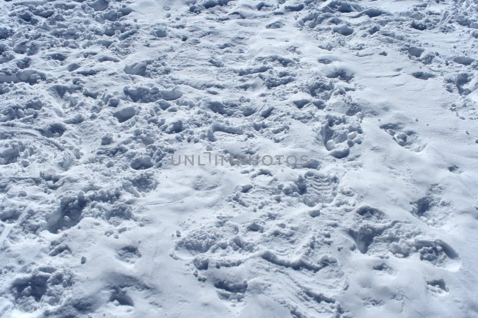 Background � many footprints in the snow.