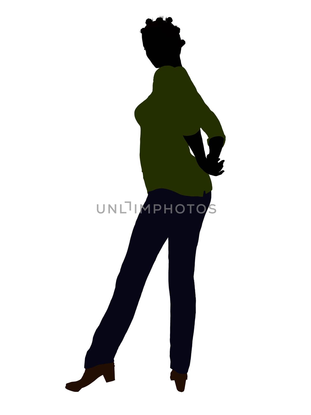 Casual dressed african american female silhouette on a white background