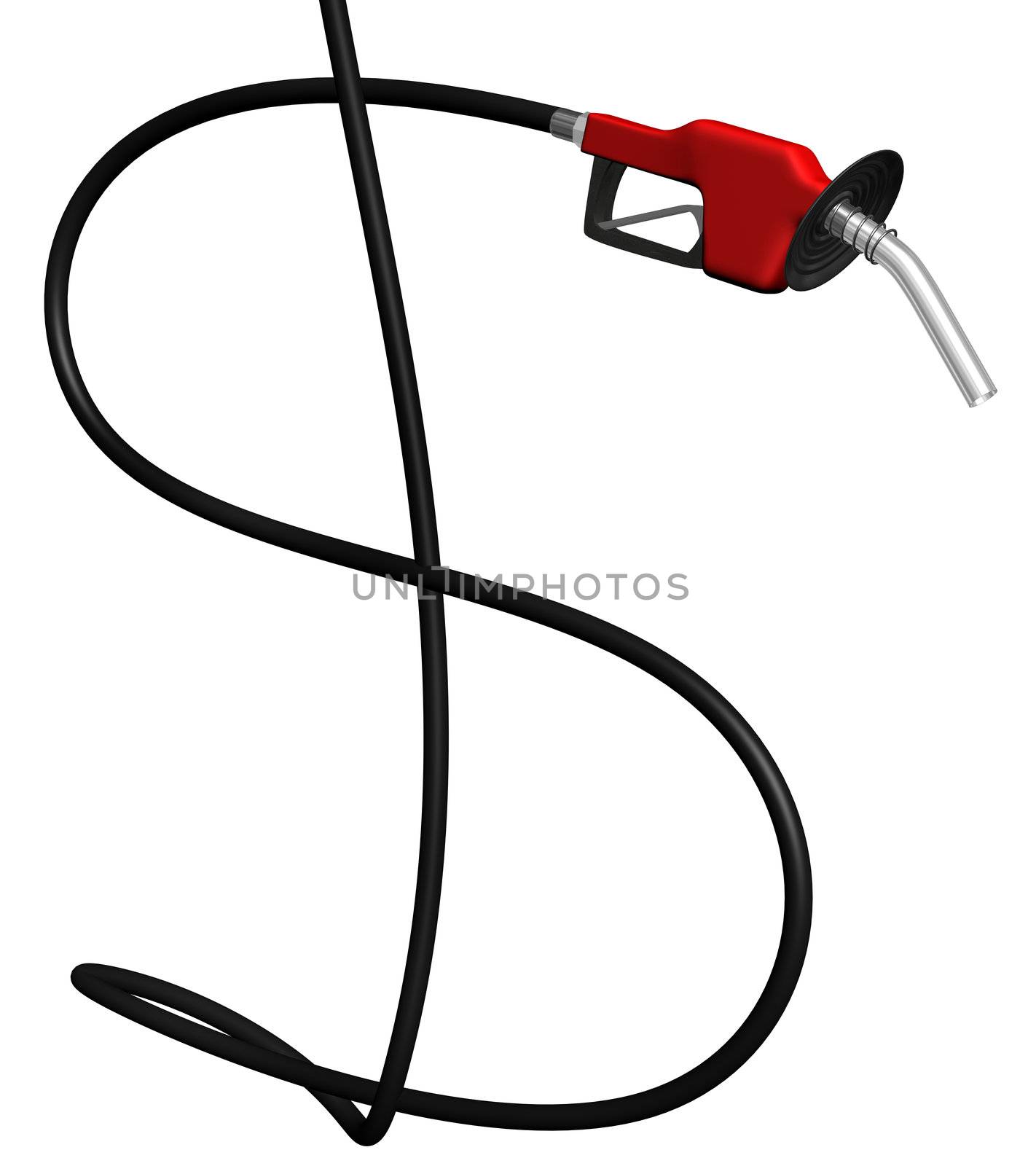 gas pump hose in the shape of a dollar sign