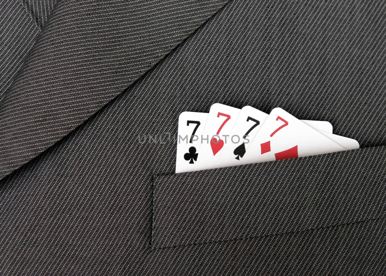 Card Suit - Lucky Seven, Four Seven Cards In A Suit Jacket Pocket