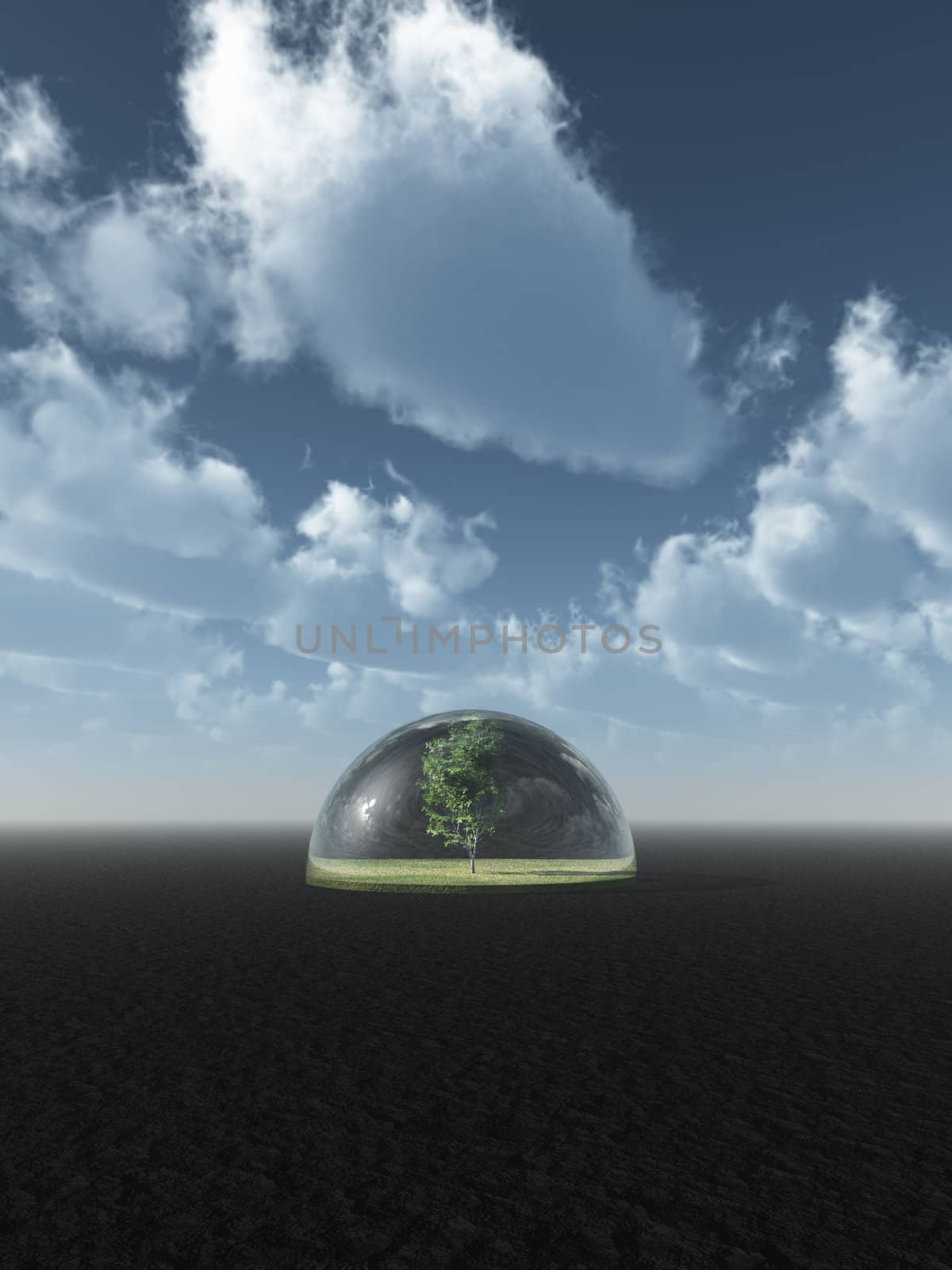 tree under a glass dome - 3d illustration