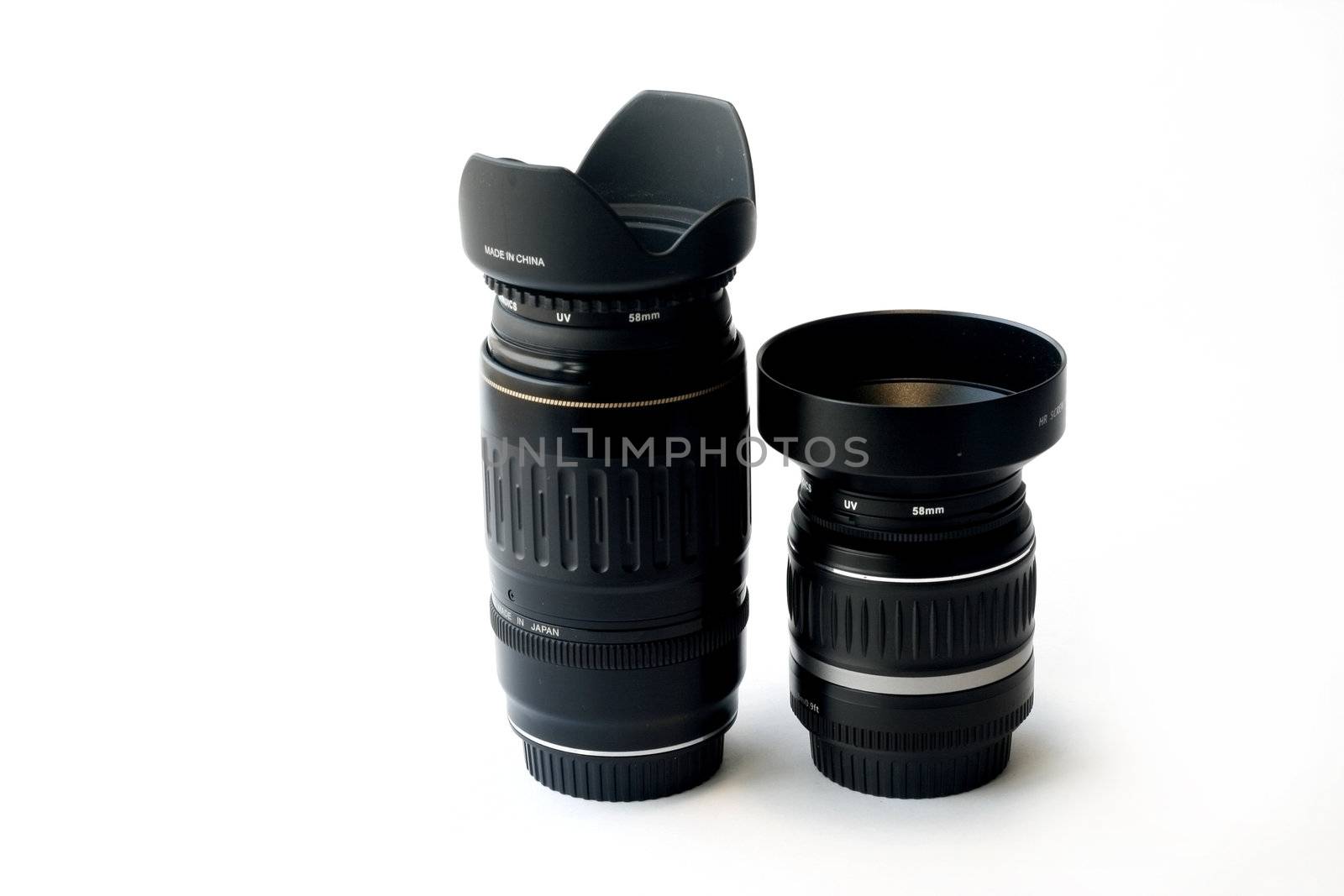 Zoom lens and Wide lens in a white background