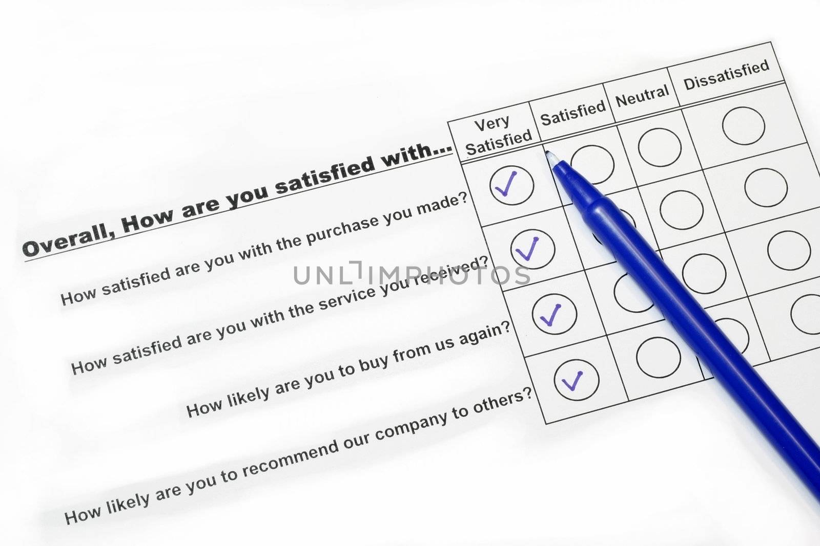 How satisfied are you survey with pen