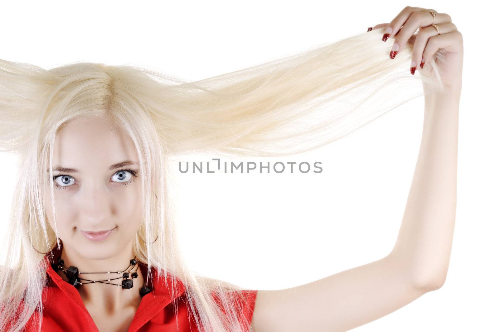 sexy woman holds her long white hair by Mimal