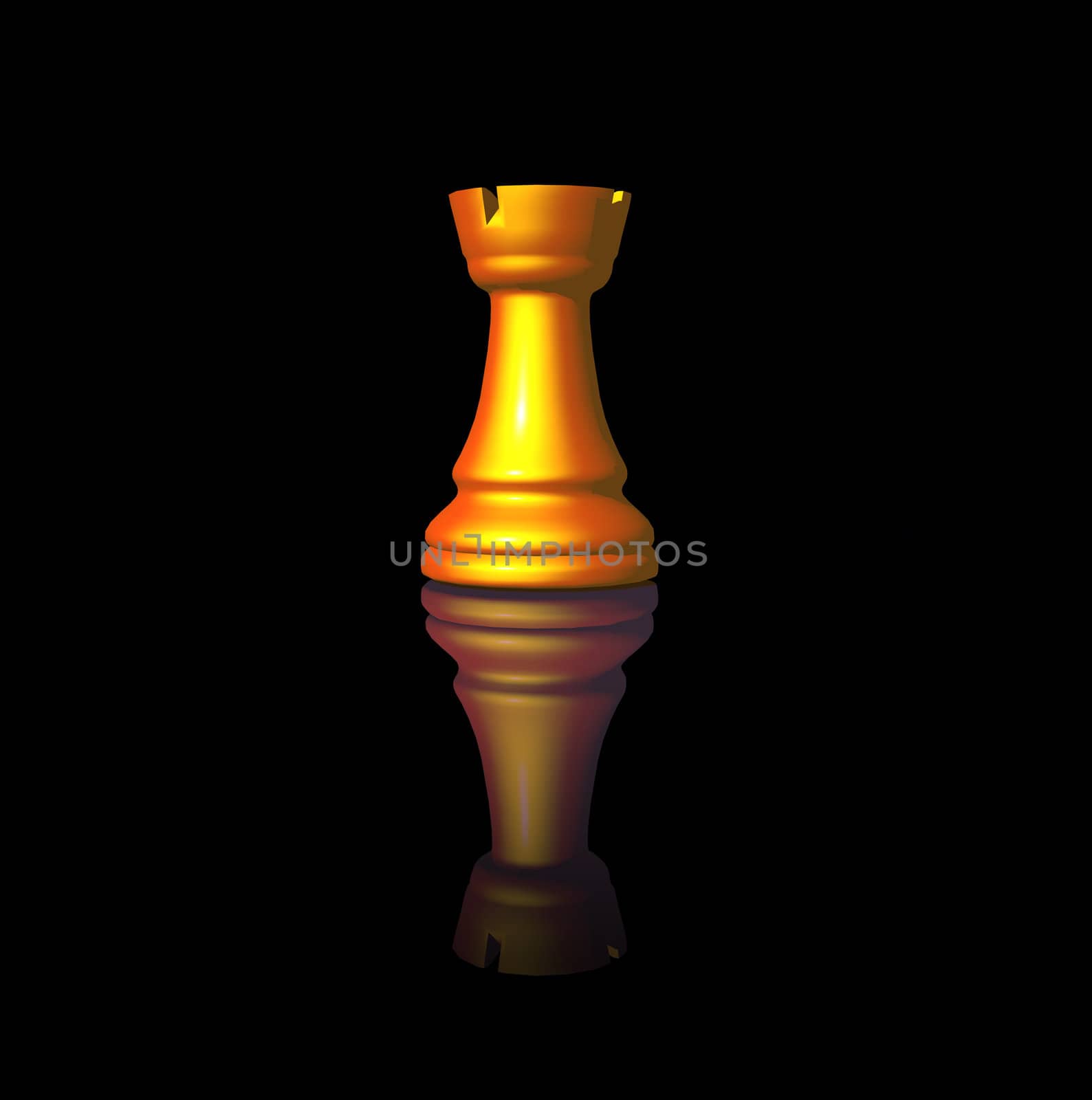 golden chess-tower on black background - 3d illustration