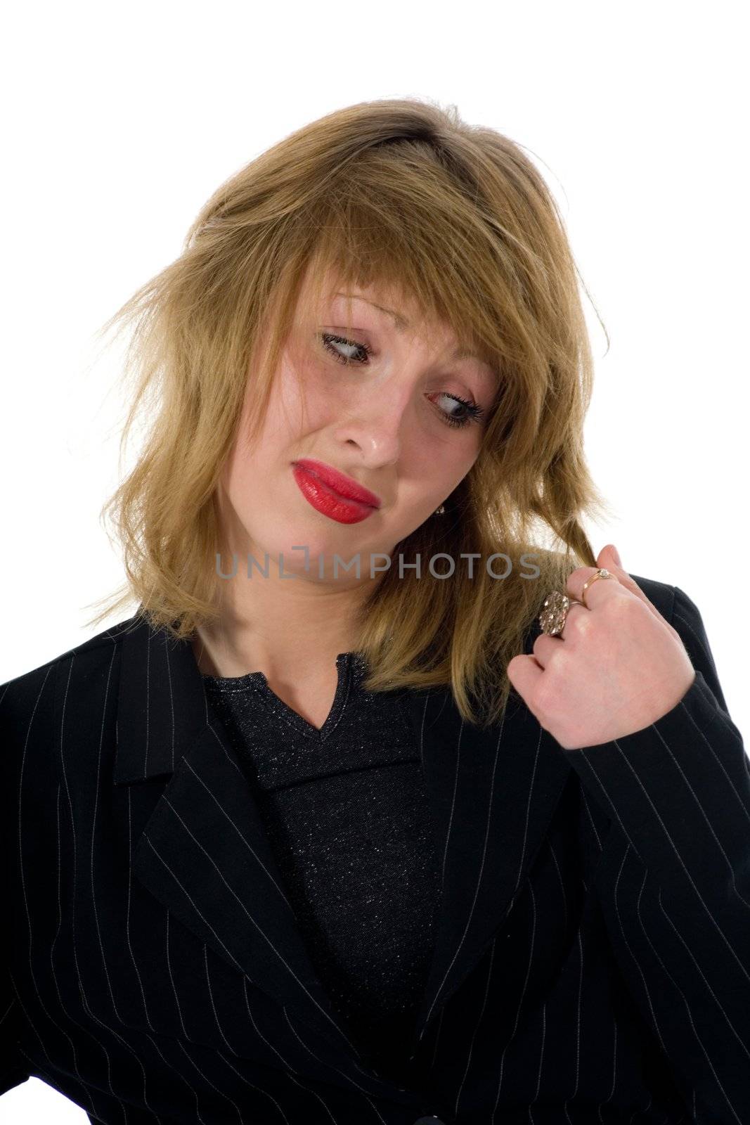 expressive woman on white background