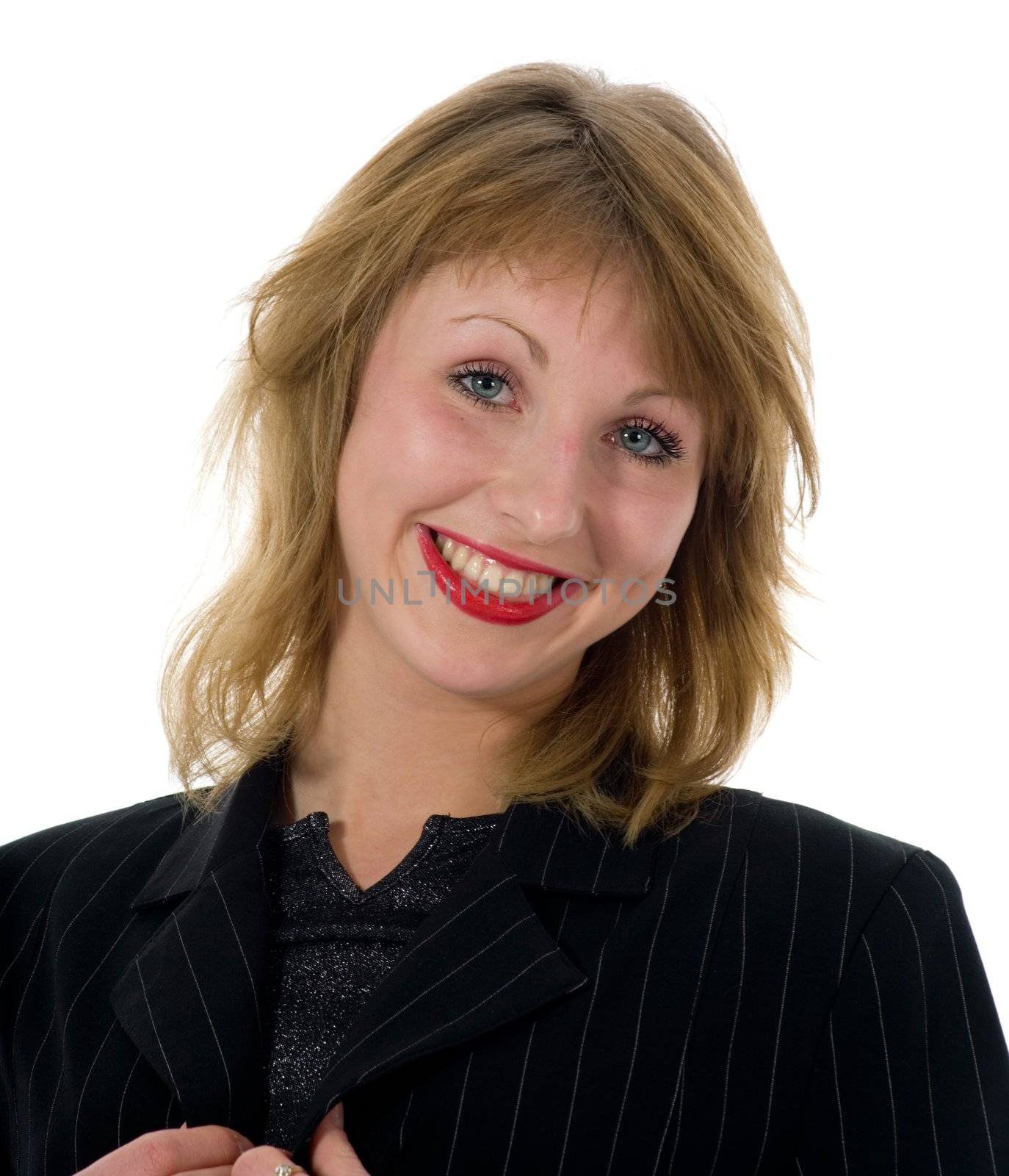 expressive woman on white background