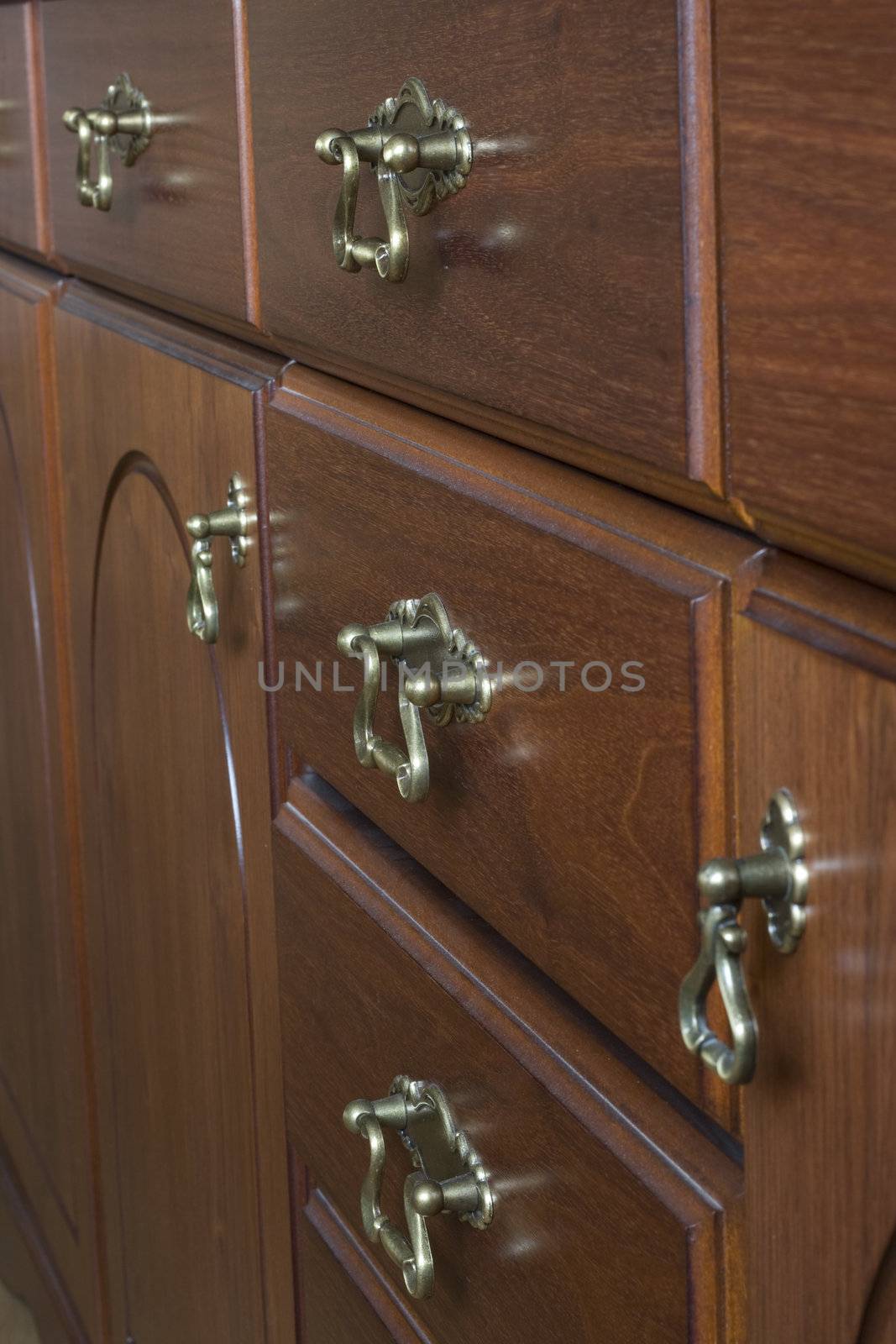 close-up of antique drawer handles