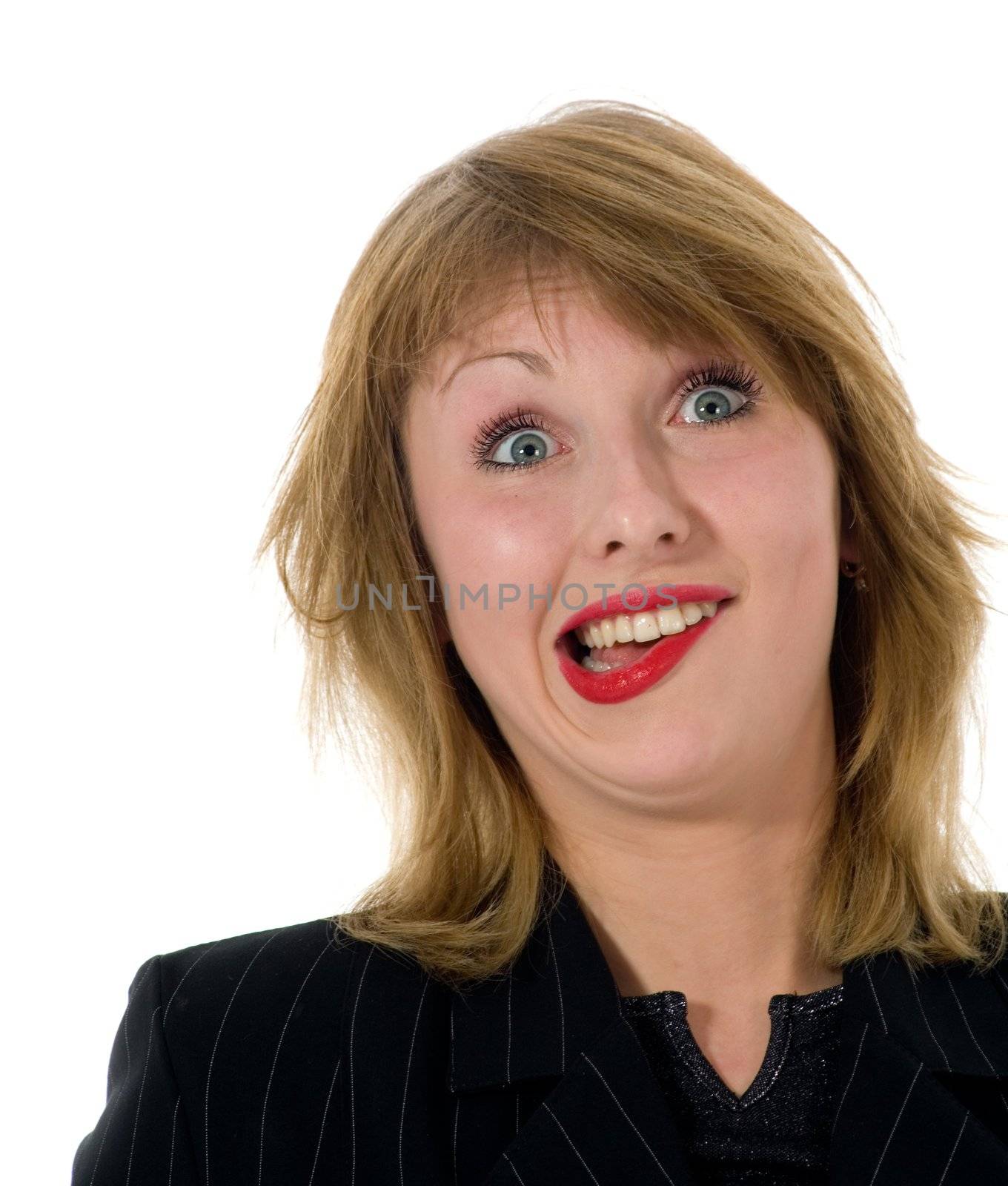 expressive woman on white background