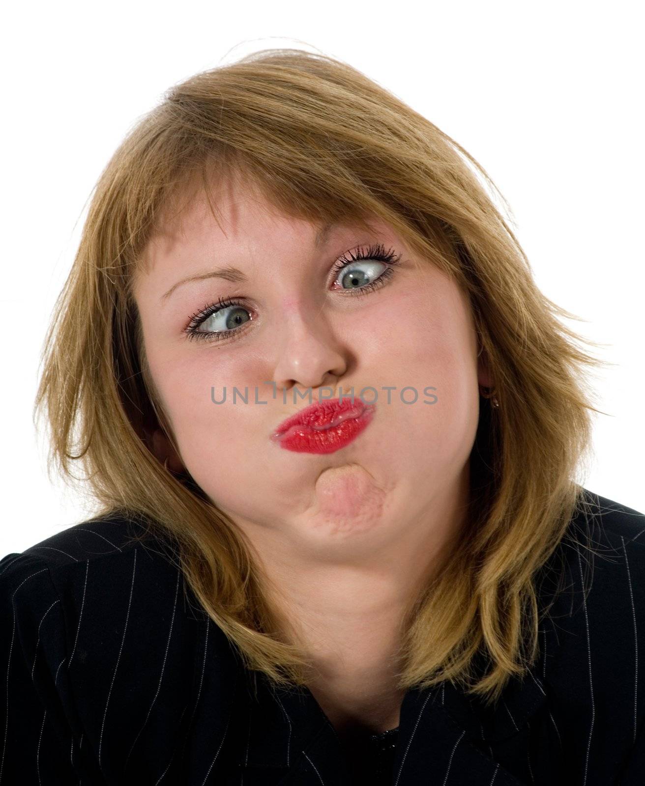 expressive woman on white background